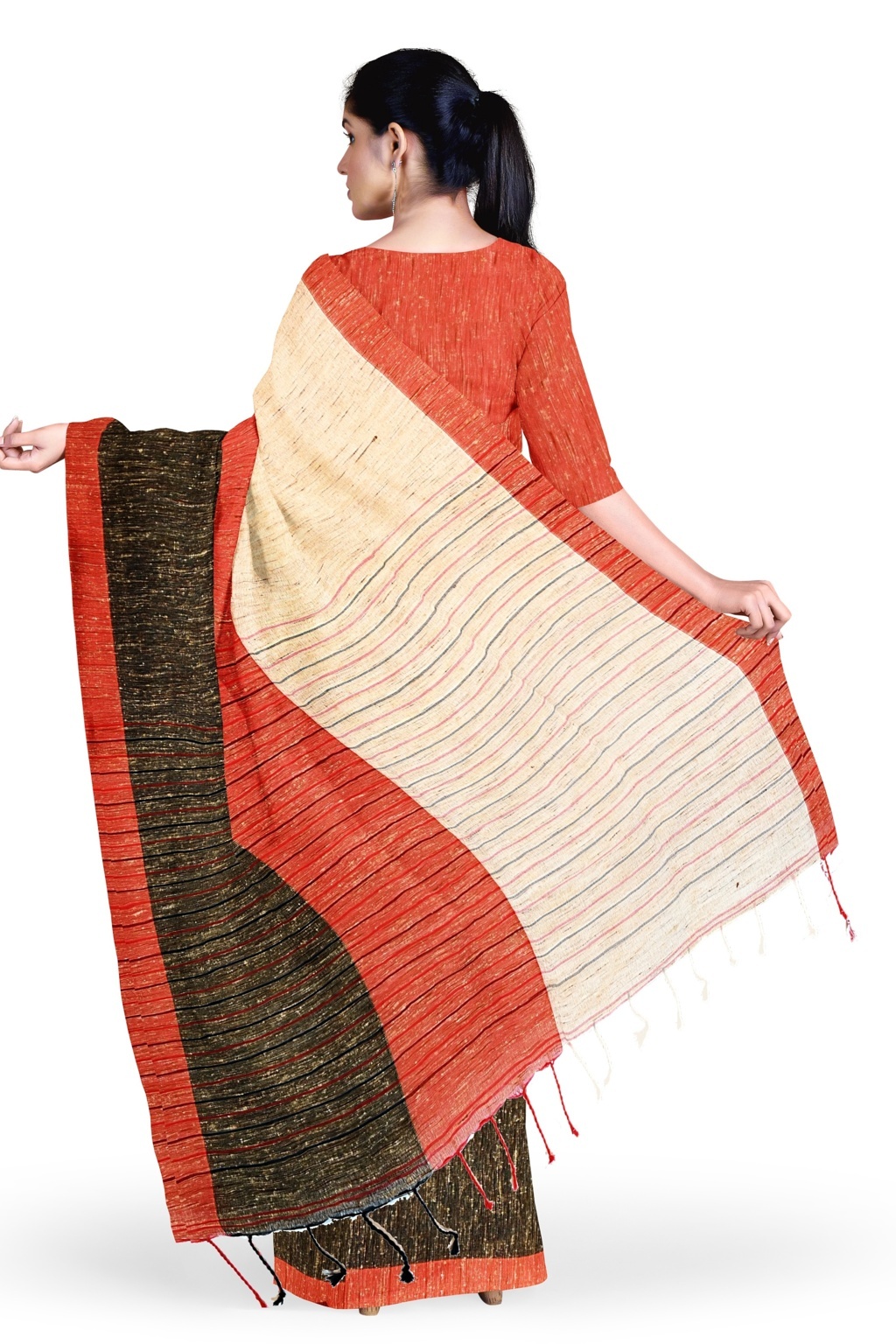 Red White Pure Cotton Kusu Hand Loom Saree (1282)